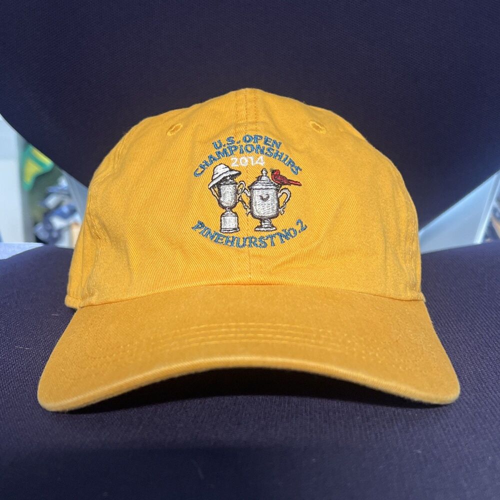 US Open Hat Cap Yellow Adjustable Strap Back Blue 2014 Pinehurst No 2 Golf